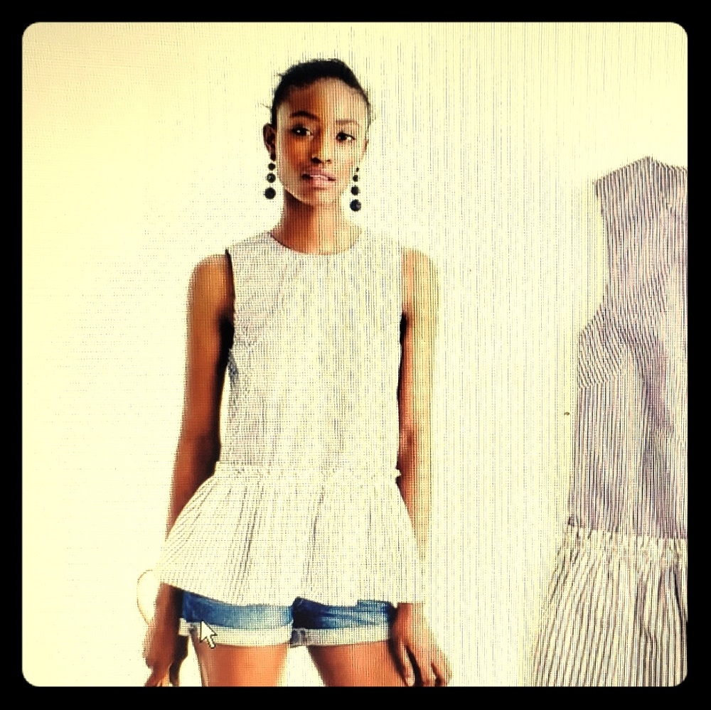 J.Crew Blue and white stripe peplum shirt